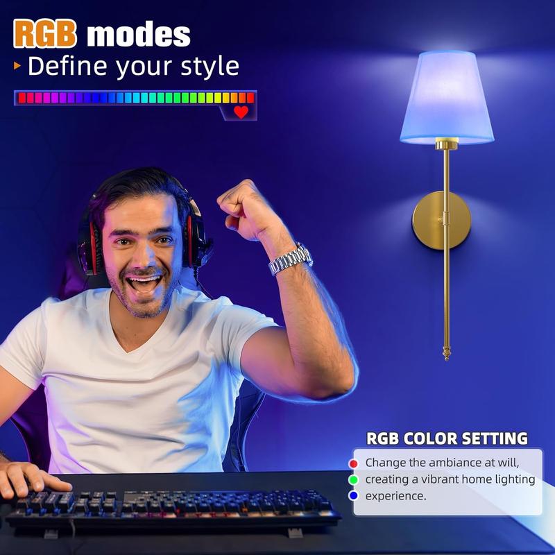 Wiederaufladbare kabellose LED-Wandlampen mit Fernbedienung – Keine Verkabelung, batteriebetriebene Wandleuchten, dimmbare RGB-Mehrfarbige Leuchtmittel für Schlafzimmer, Wohnzimmer & Flur