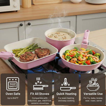 22pcs Premium Ceramic Cookware Set – Healthy PFOA-Free Non-Stick Pots & Pans with Detachable Handle