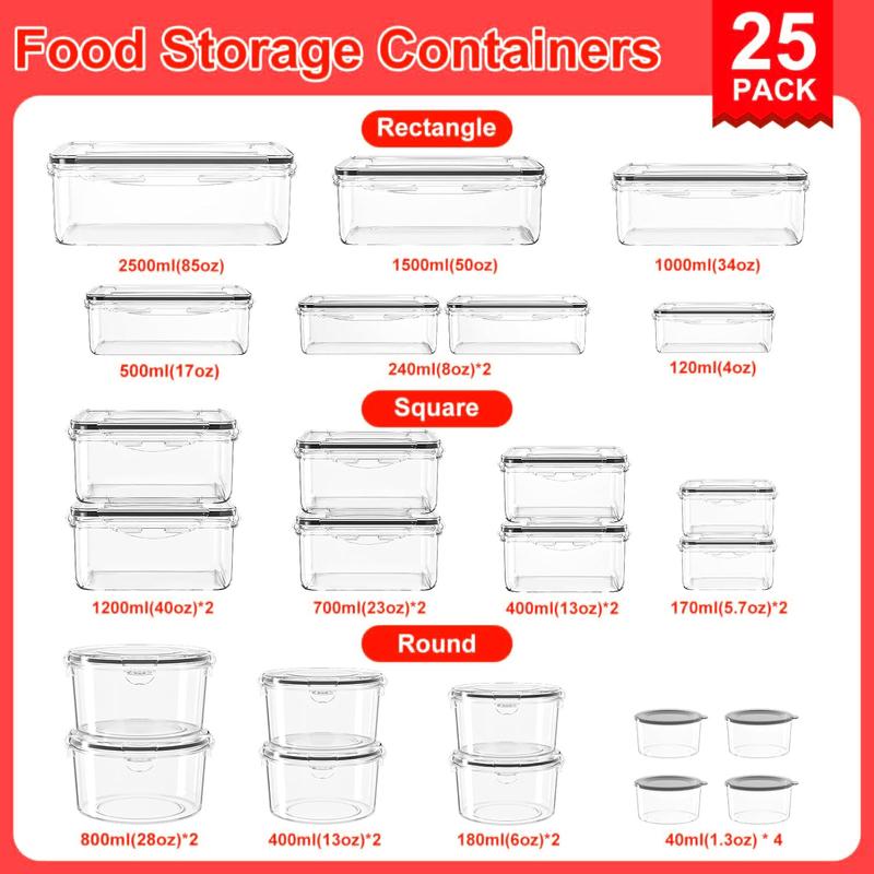 50PCS Premium Airtight Food Storage Container Set – BPA-Free Leak-Proof Kitchen Organizer Boxes with Silicone Lids, Stackable Reusable Containers for Fresh Food & Meal Prep