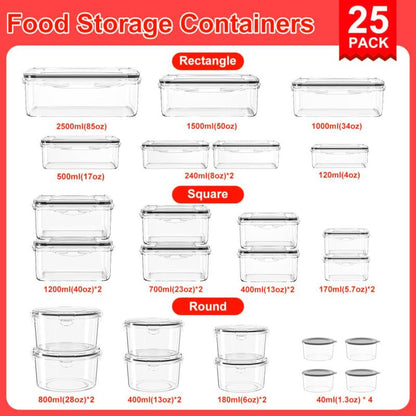 50PCS Premium Airtight Food Storage Container Set – BPA-Free Leak-Proof Kitchen Organizer Boxes with Silicone Lids, Stackable Reusable Containers for Fresh Food & Meal Prep