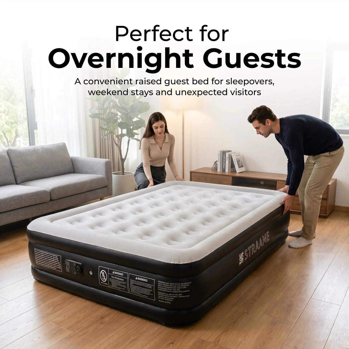 Premium Inflatable Air Bed with Built-In Electric Pump – Ultra Comfort Raised Air Mattress for Guests, Home & Camping, Quick Self-Inflating Blow Up Bed with Carry Bag