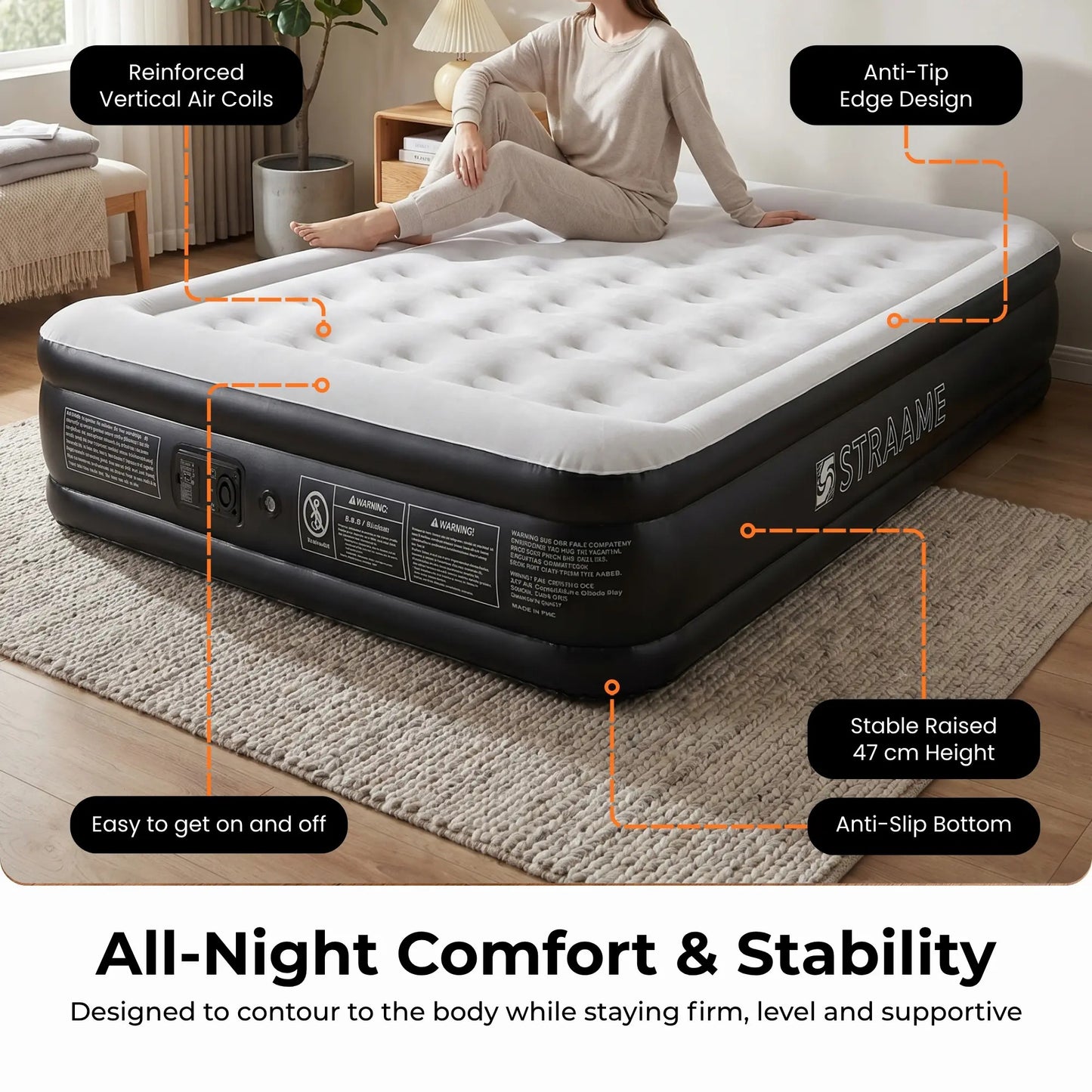 Premium Inflatable Air Bed with Built-In Electric Pump – Ultra Comfort Raised Air Mattress for Guests, Home & Camping, Quick Self-Inflating Blow Up Bed with Carry Bag