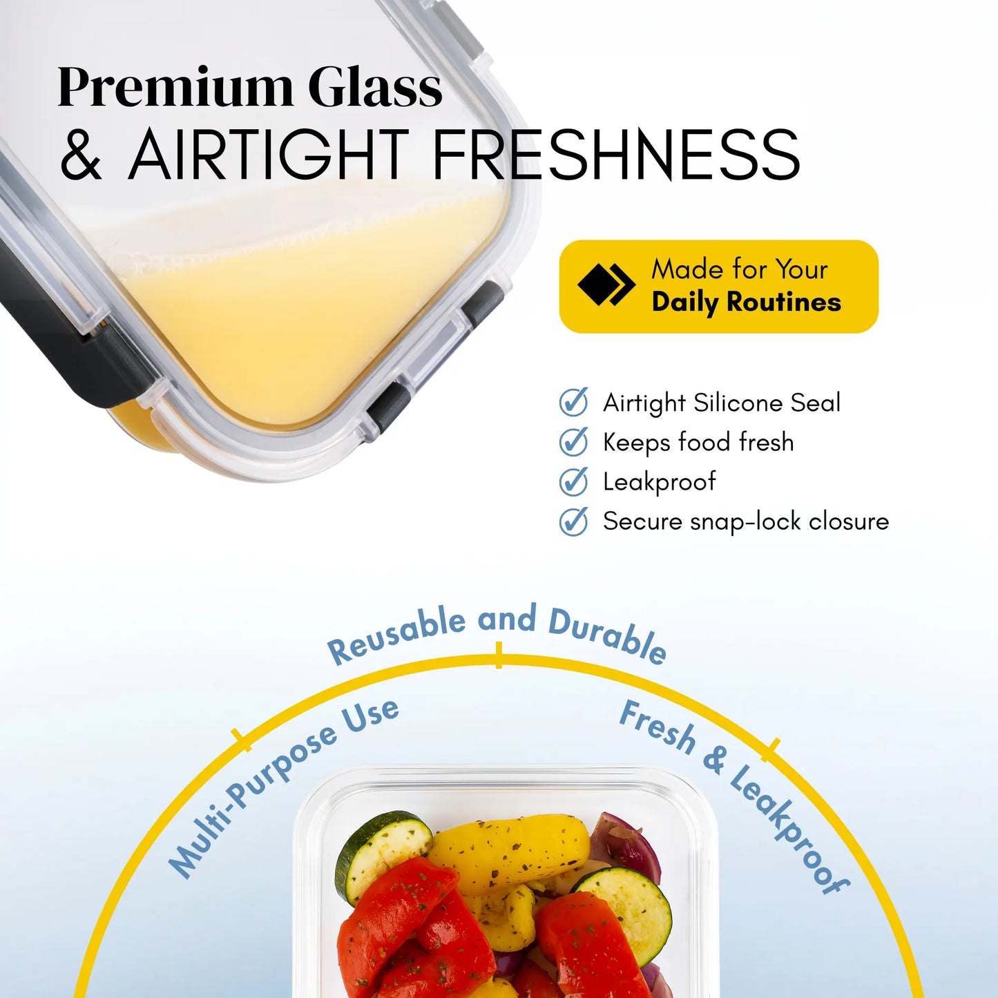 Premium Glass Food Storage Containers Set of 10 – BPA-Free Meal Prep Boxes with Airtight Leakproof Lids – Oven, Microwave, Freezer & Dishwasher Safe