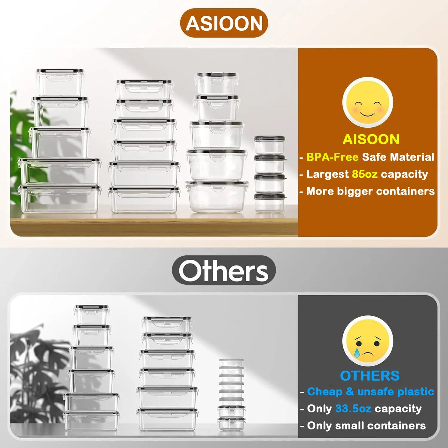 50PCS Premium Airtight Food Storage Container Set – BPA-Free Leak-Proof Kitchen Organizer Boxes with Silicone Lids, Stackable Reusable Containers for Fresh Food & Meal Prep