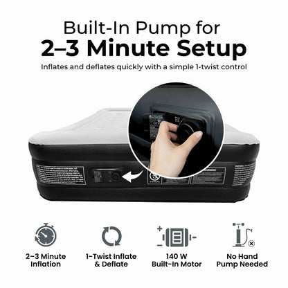 Premium Inflatable Air Bed with Built-In Electric Pump – Ultra Comfort Raised Air Mattress for Guests, Home & Camping, Quick Self-Inflating Blow Up Bed with Carry Bag