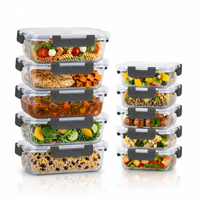 Premium Glass Food Storage Containers Set of 10 – BPA-Free Meal Prep Boxes with Airtight Leakproof Lids – Oven, Microwave, Freezer & Dishwasher Safe