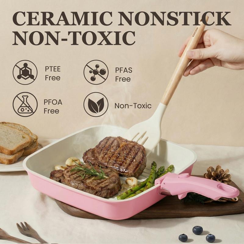 22pcs Premium Ceramic Cookware Set – Healthy PFOA-Free Non-Stick Pots & Pans with Detachable Handle