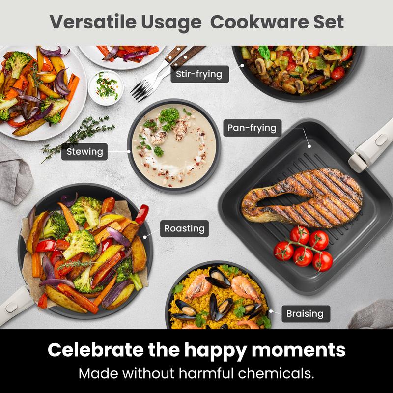 22pcs Premium Ceramic Cookware Set – Healthy PFOA-Free Non-Stick Pots & Pans with Detachable Handle