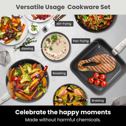 22pcs Premium Ceramic Cookware Set – Healthy PFOA-Free Non-Stick Pots & Pans with Detachable Handle